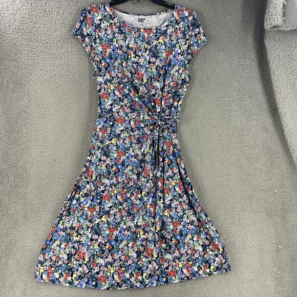 Lands End Dress Womens L Floral Tie Waist Colorful Soft Cotton Modal Stretch - Picture 9 of 14